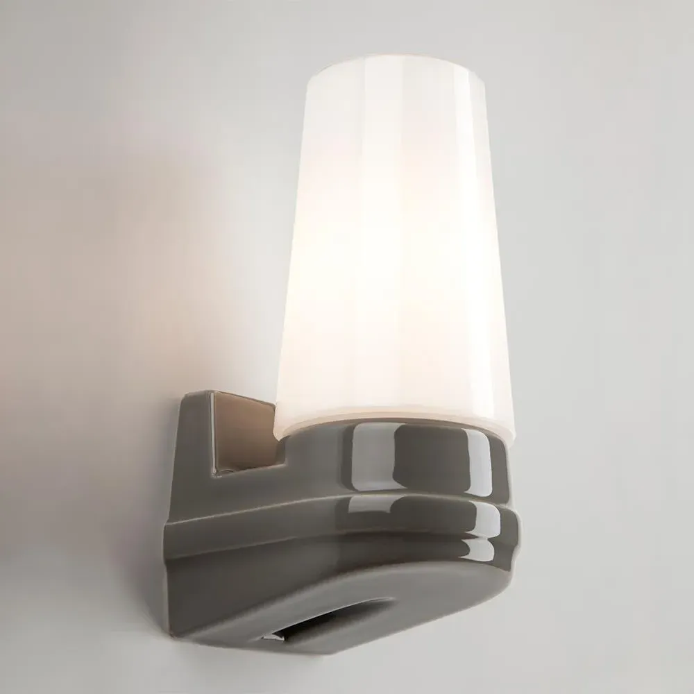 Single Wall Light with Opal Glass - Grey, Ceramic