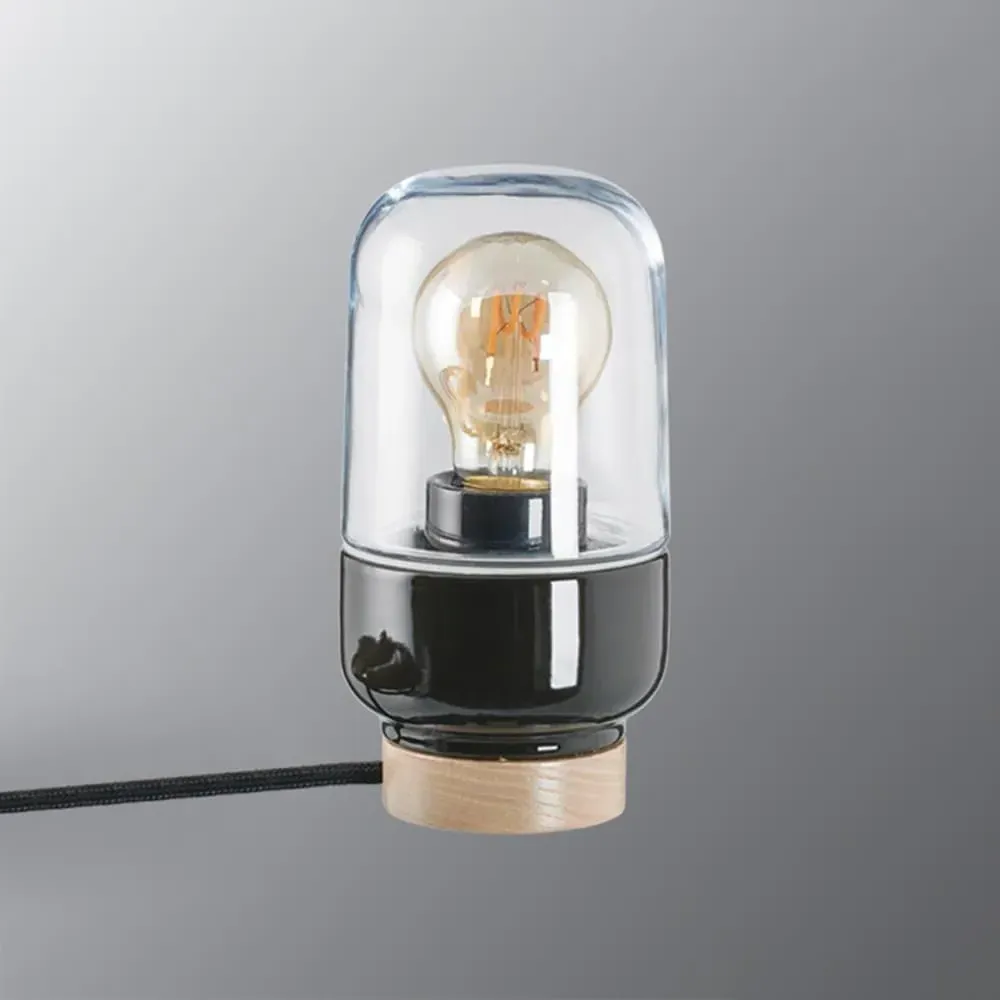 Table Lamp with Opal Shade - Black, Porcelain