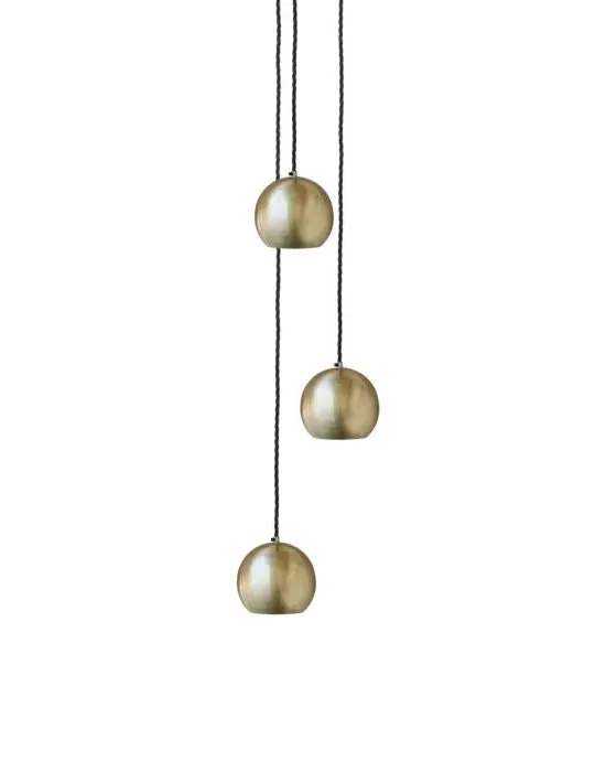 3-Light Pendant Cluster with Globe Shades - Brass image