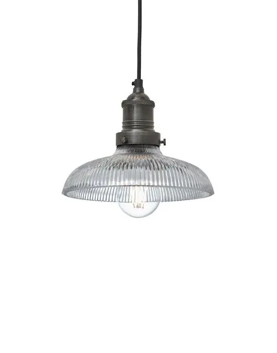 Cone Pendant Light Ribbed Glass - Brass