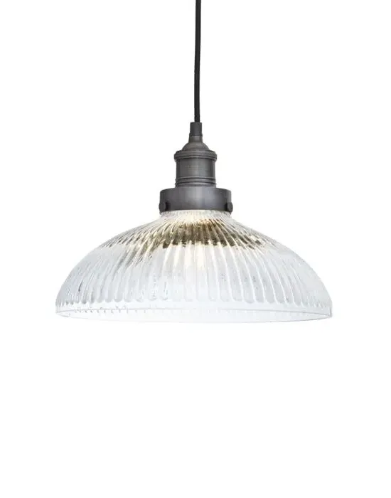 Cone Pendant Light Ribbed Glass - Brass