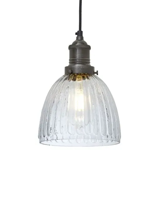 Cone Pendant Light Ribbed Glass - Pewter