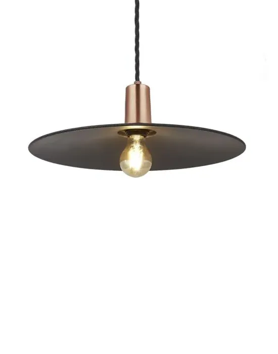 Flat Pendant Light with Sleek Holder - Copper, Metal