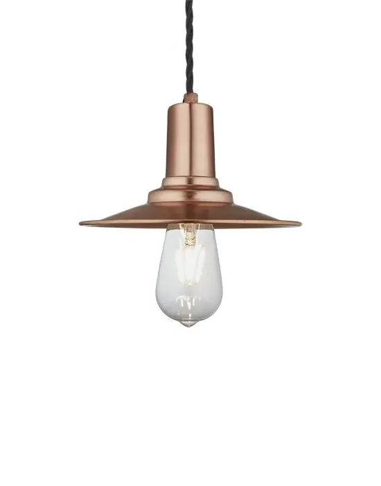 Flat Pendant Light with Sleek Holder - Copper, Metal