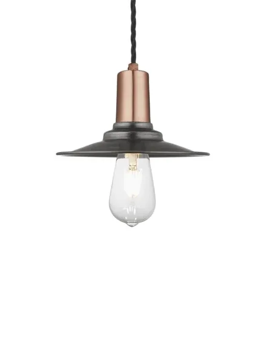 Flat Pendant Light with Sleek Holder - Copper, Metal