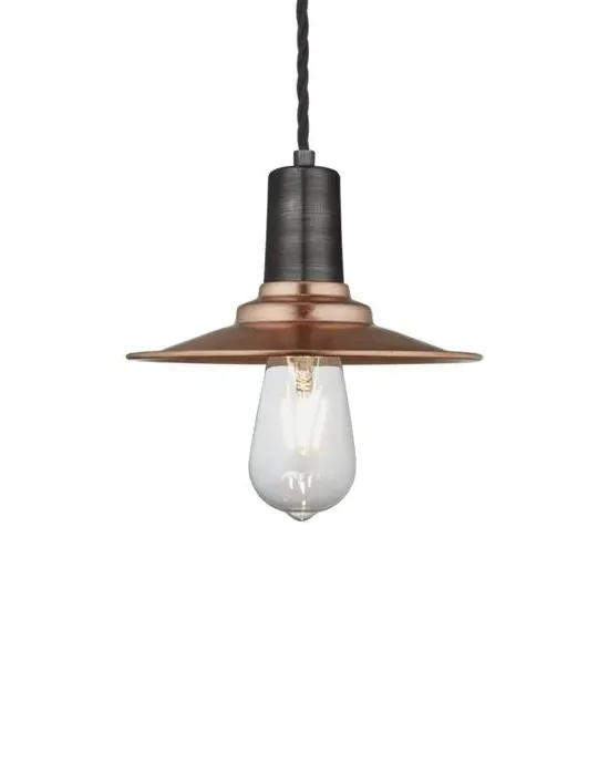 Flat Pendant Light with Sleek Holder - Pewter, Metal