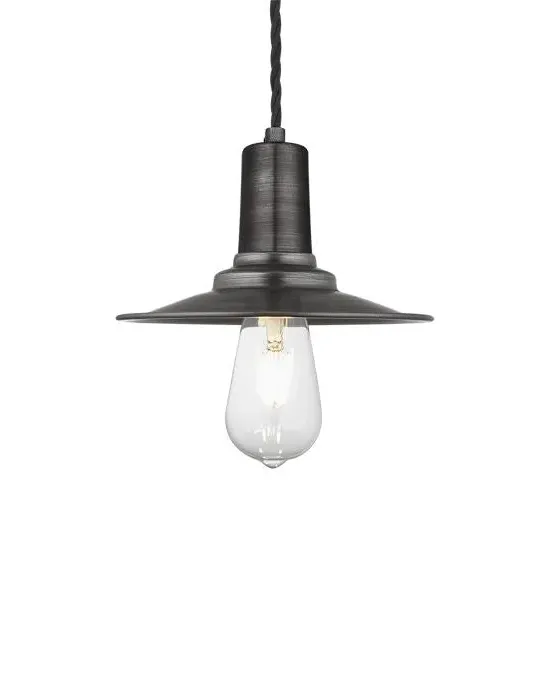 Flat Pendant Light with Sleek Holder - Pewter, Metal