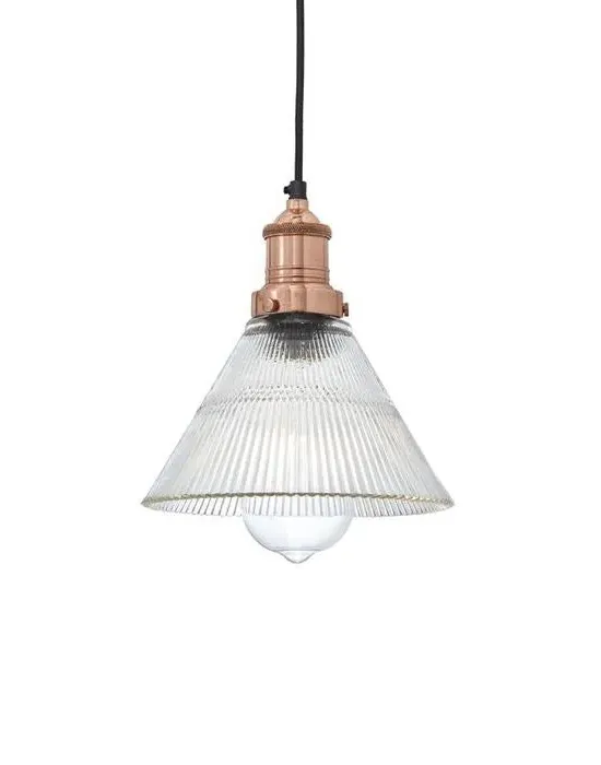 Funnel Pendant Light - Copper, Ribbed Glass
