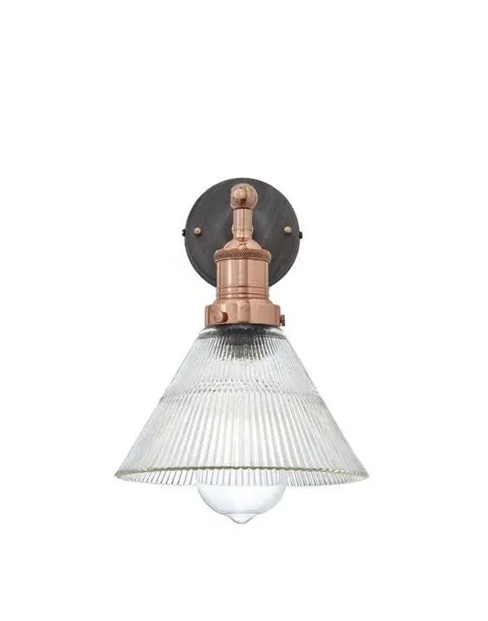Funnel Wall Light - Copper, Ribbed Glass