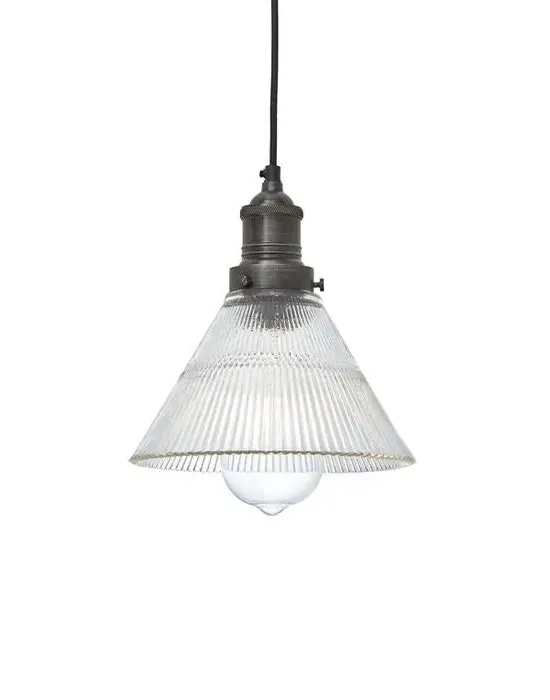 Large Dome Pendant Light - Pewter, Ribbed Glass