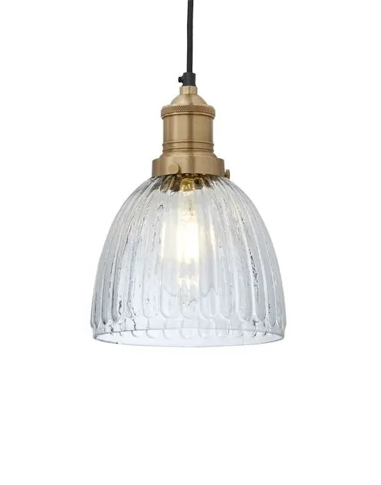 Medium Dome Pendant Light - Brass, Ribbed Glass