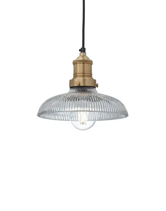 Medium Dome Pendant Light - Brass, Ribbed Glass image