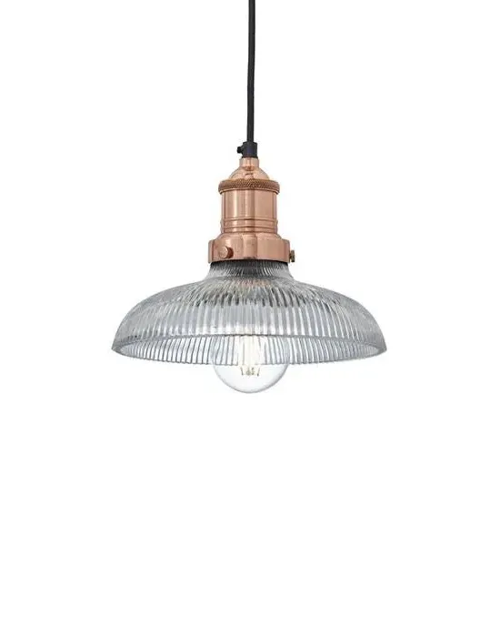 Medium Dome Pendant Light - Copper, Ribbed Glass