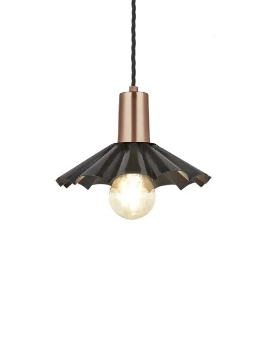 Umbrella Pendant Light with Fluted Shade - Pewter, Metal