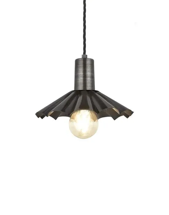 Umbrella Pendant Light with Fluted Shade - Pewter, Metal