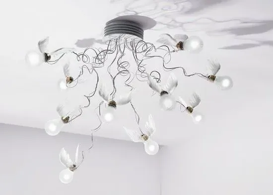 Bird Chandelier with Clear Cable - Feather
