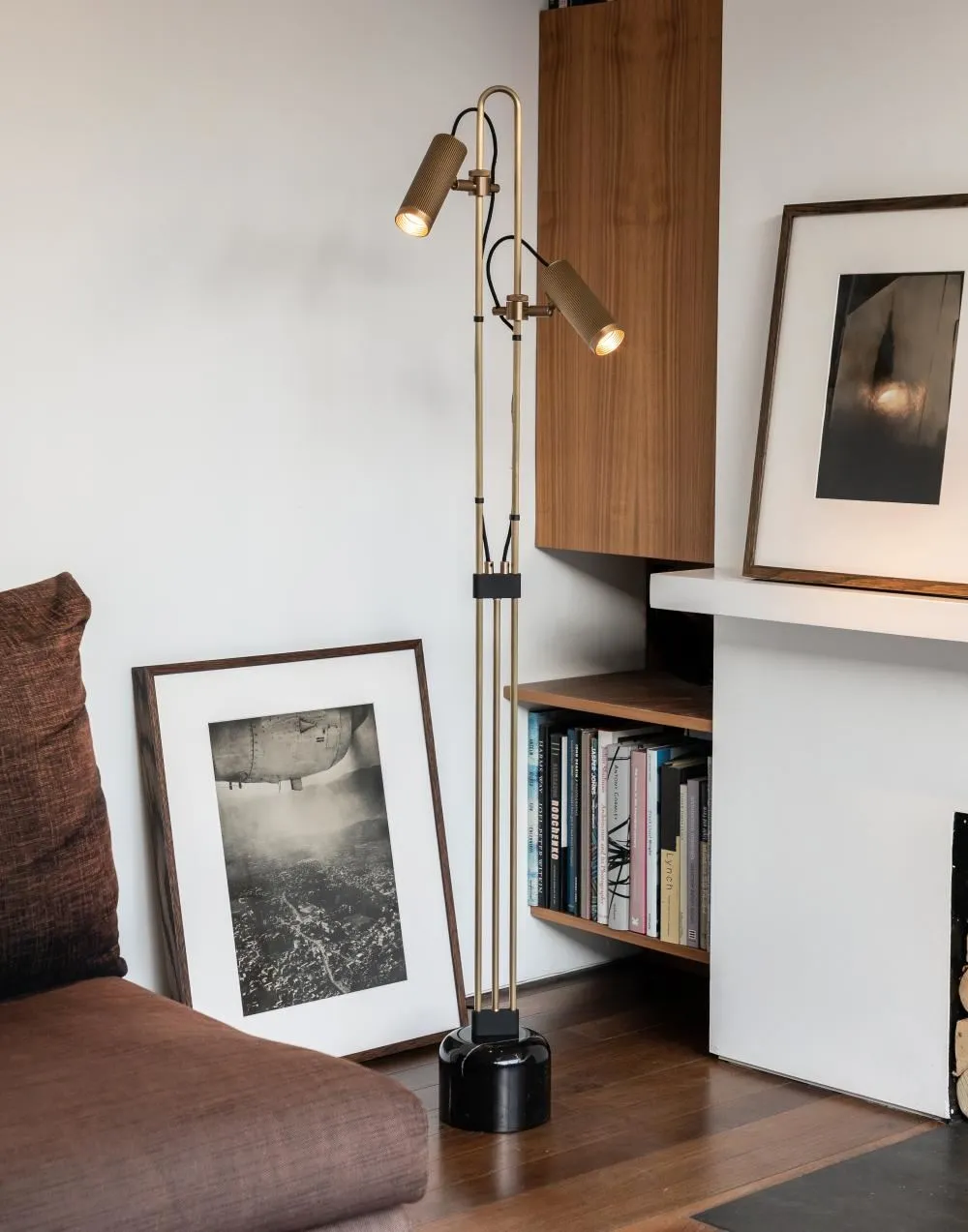 Floor Lamp with Marble Base - Brass