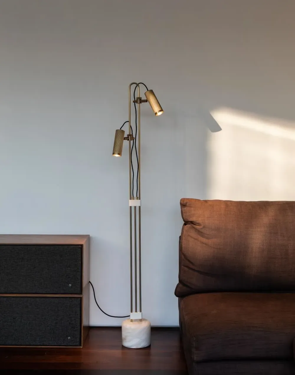 Floor Lamp with Marble Base - Brass
