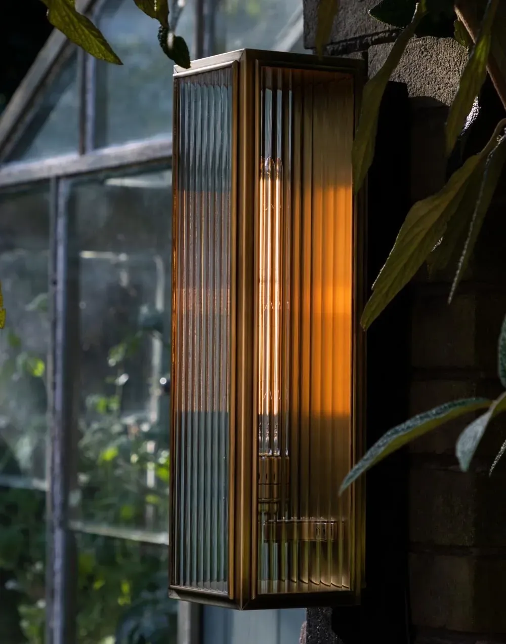 Small Wall Light with Reeded Glass - Antique Brass