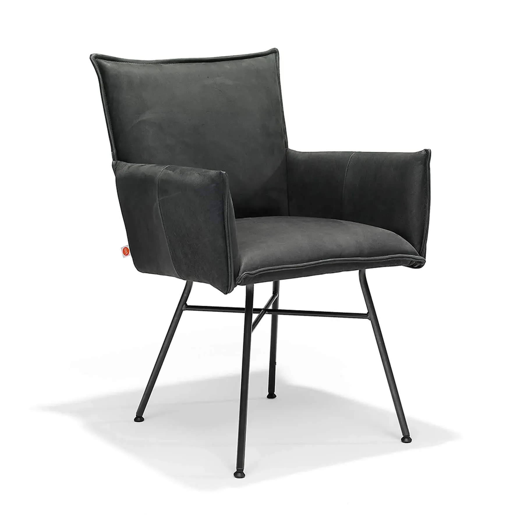 Armchair with Upholstered Seat - Black, Leather image