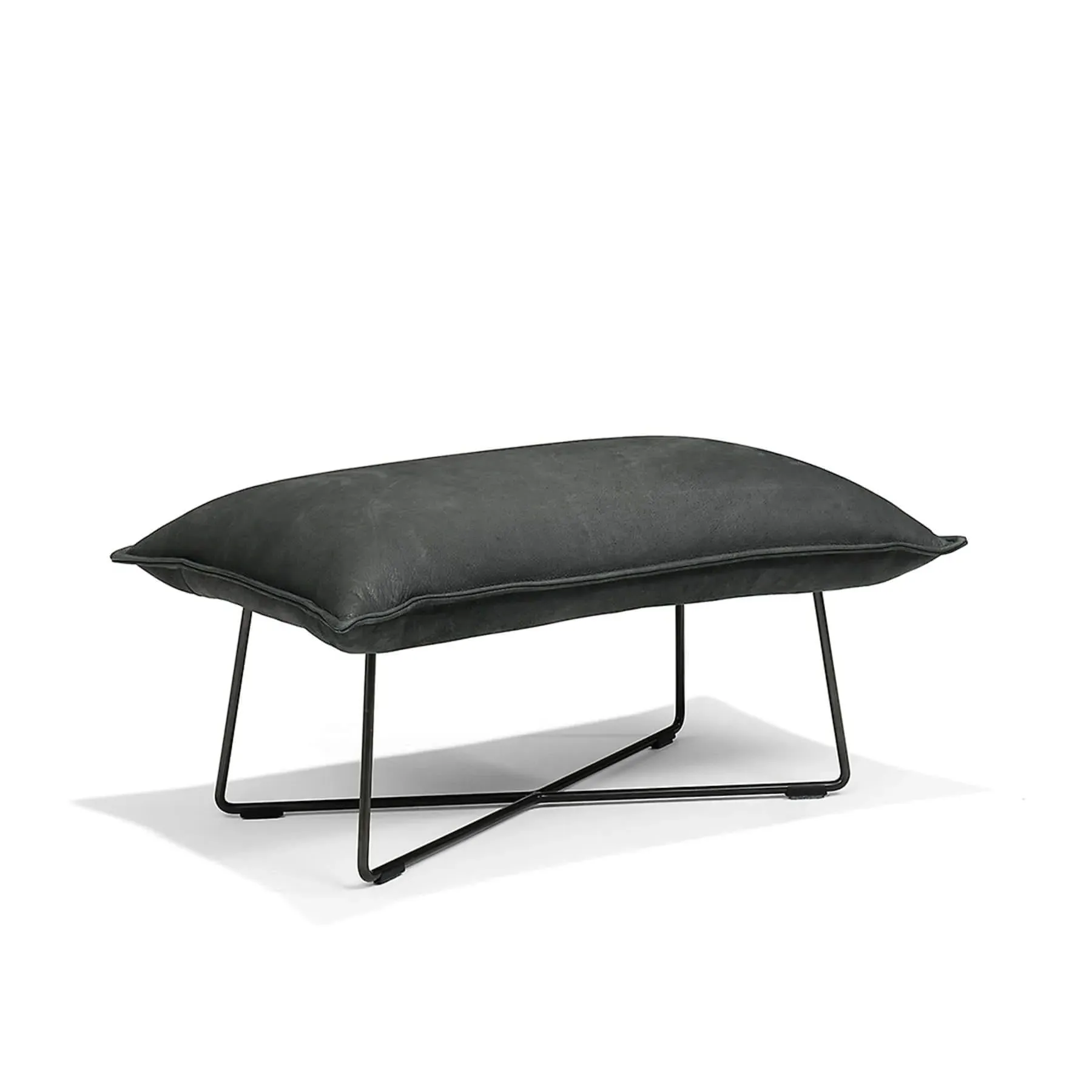 Footstool with Sleek Lines - Black, Leather