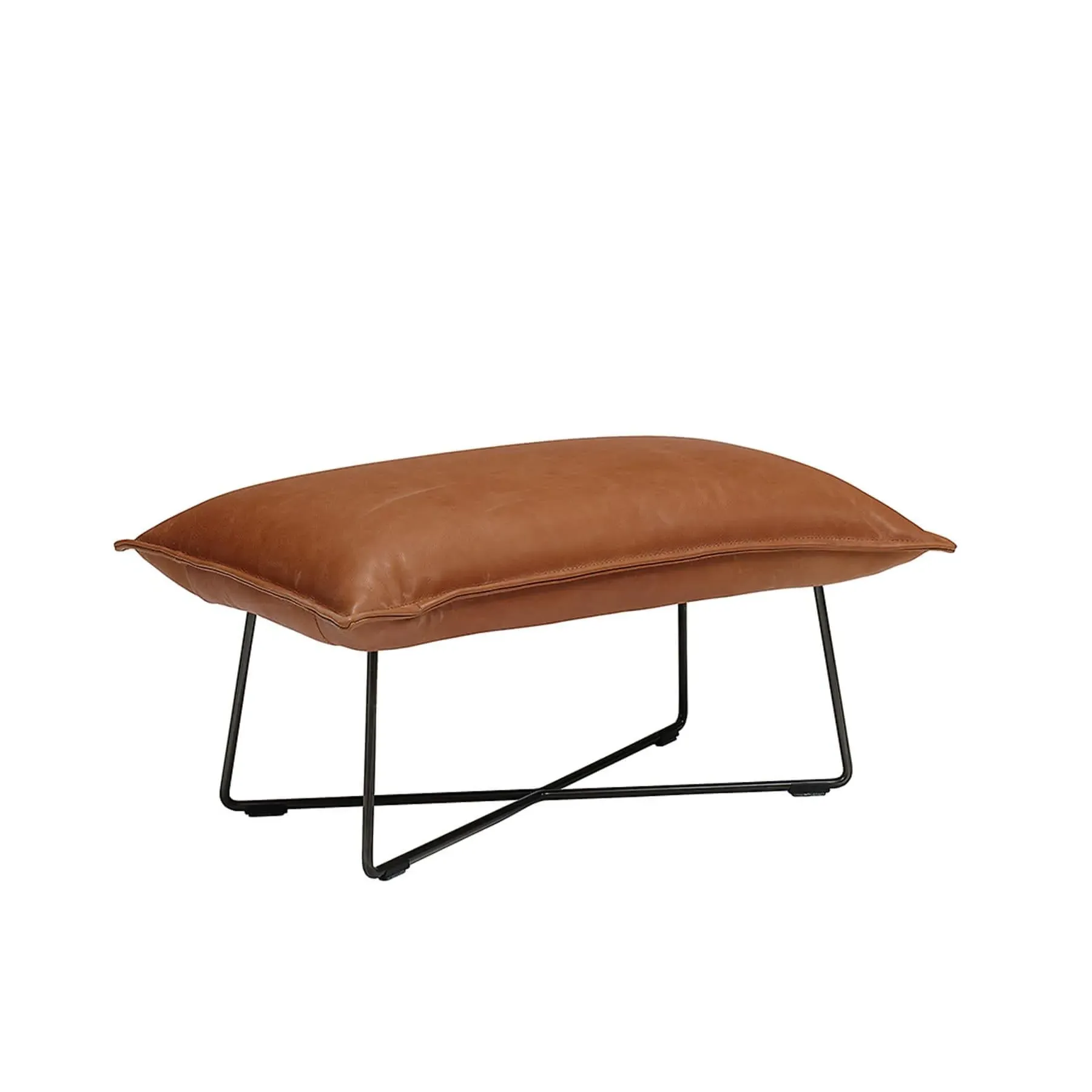 Footstool with Sleek Lines - Fango, Leather