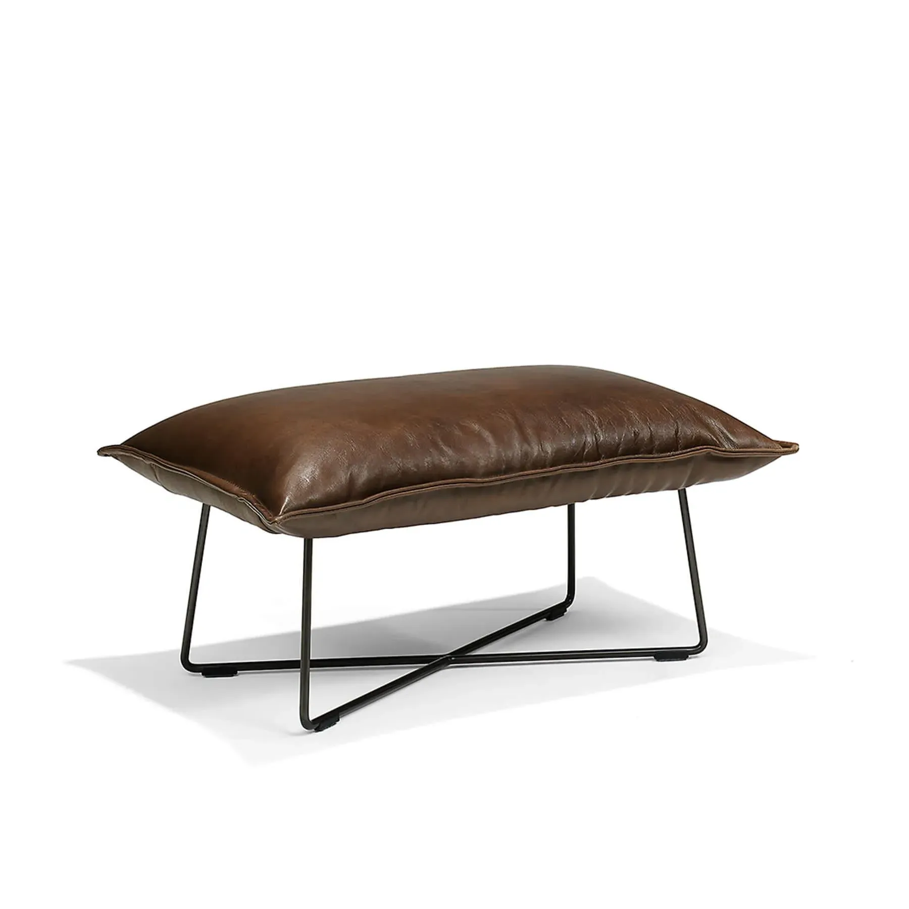 Footstool with Sleek Lines - Fango, Leather