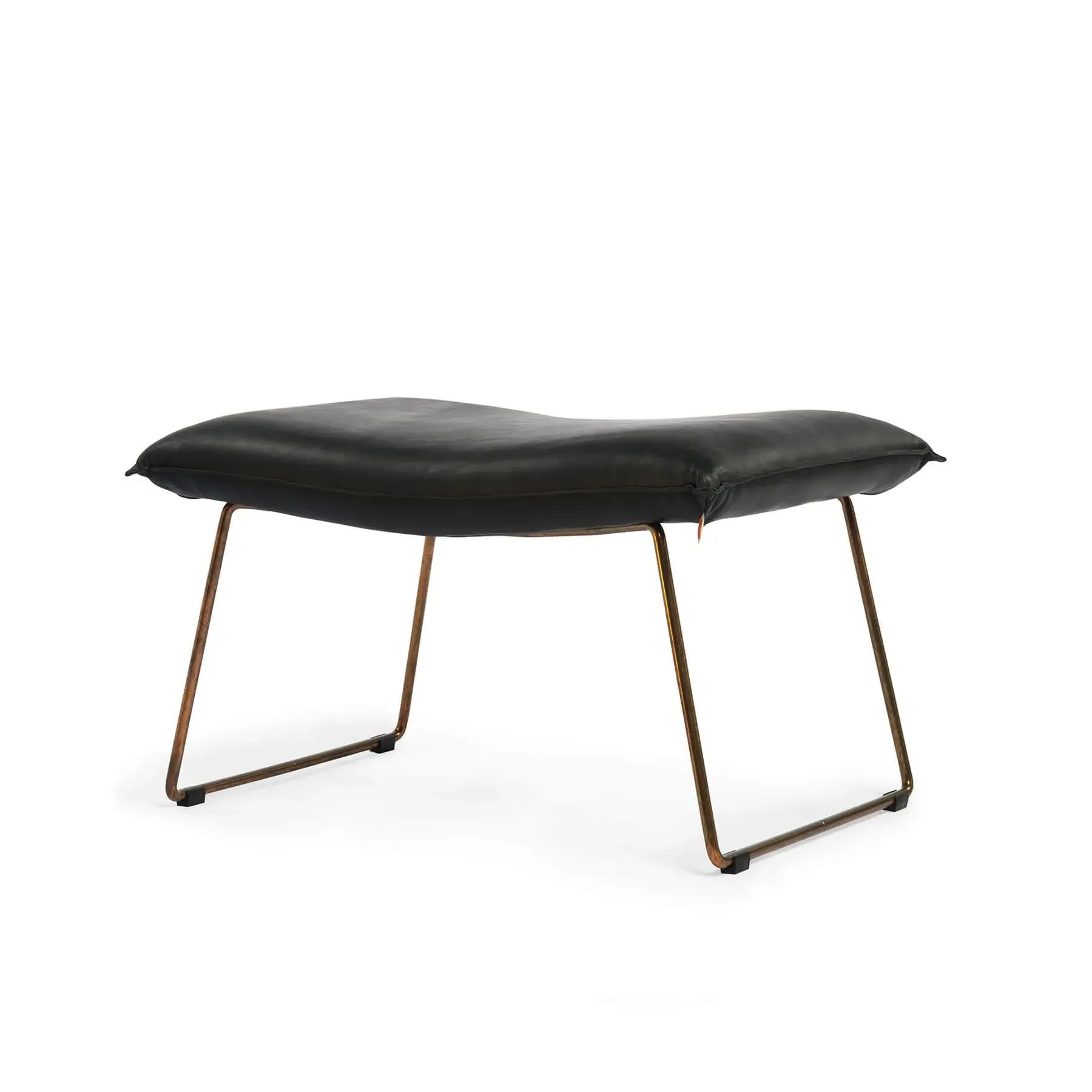 Triangular Footstool with Copper Frame - Black Leather image