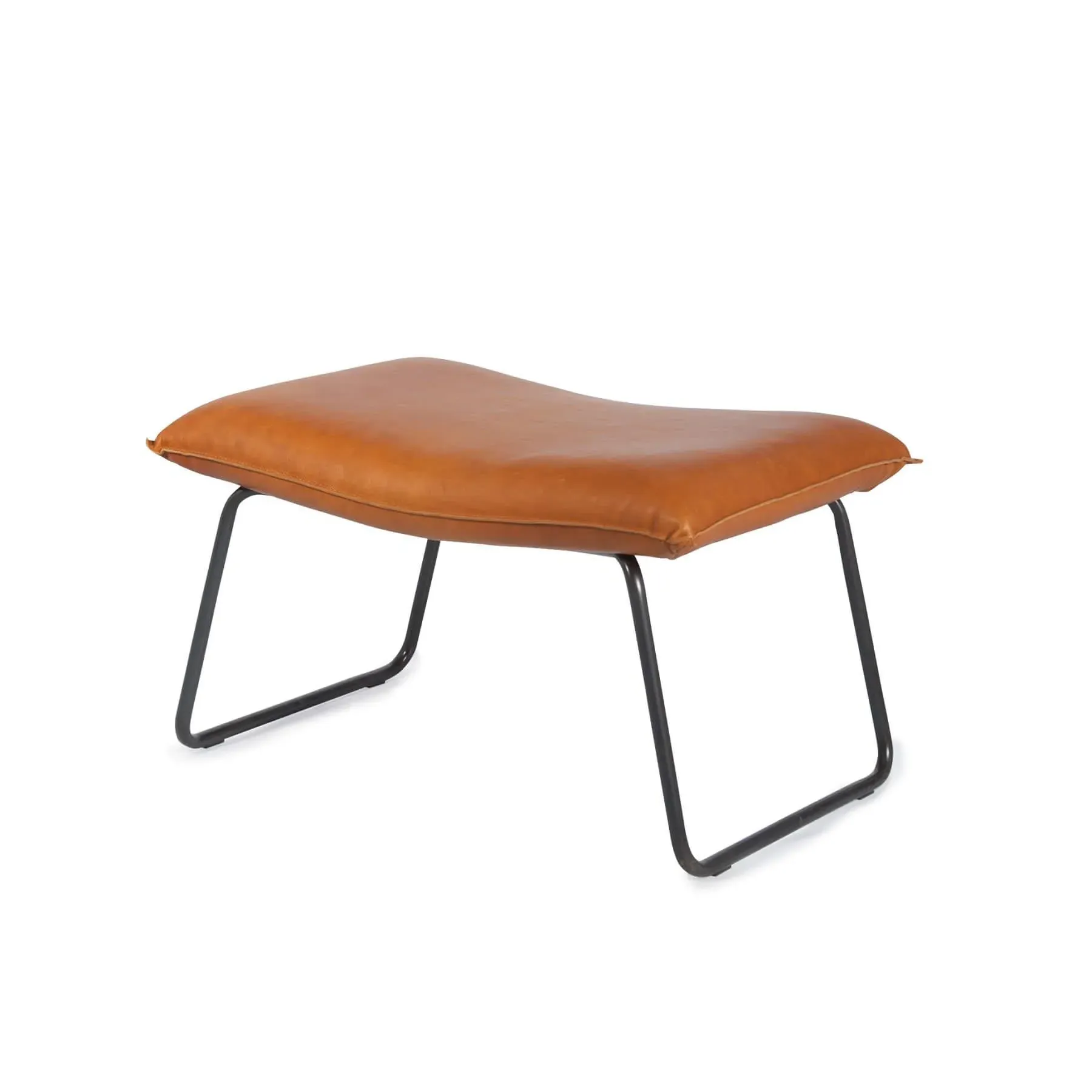 Triangular Footstool with Steel Frame - Grey, Leather