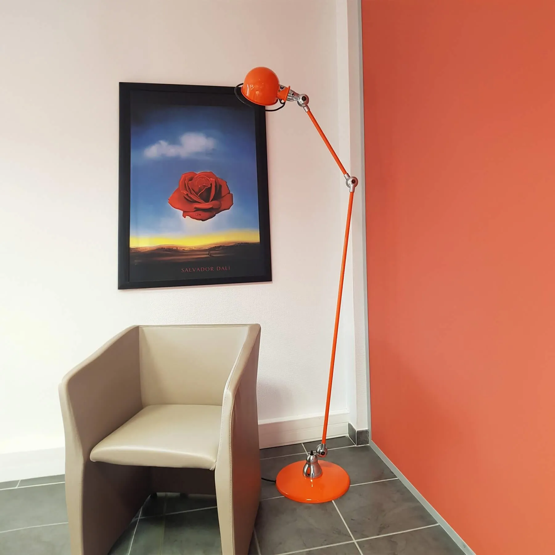 Two Arm Floor Lamp with Adjustable Head - Black