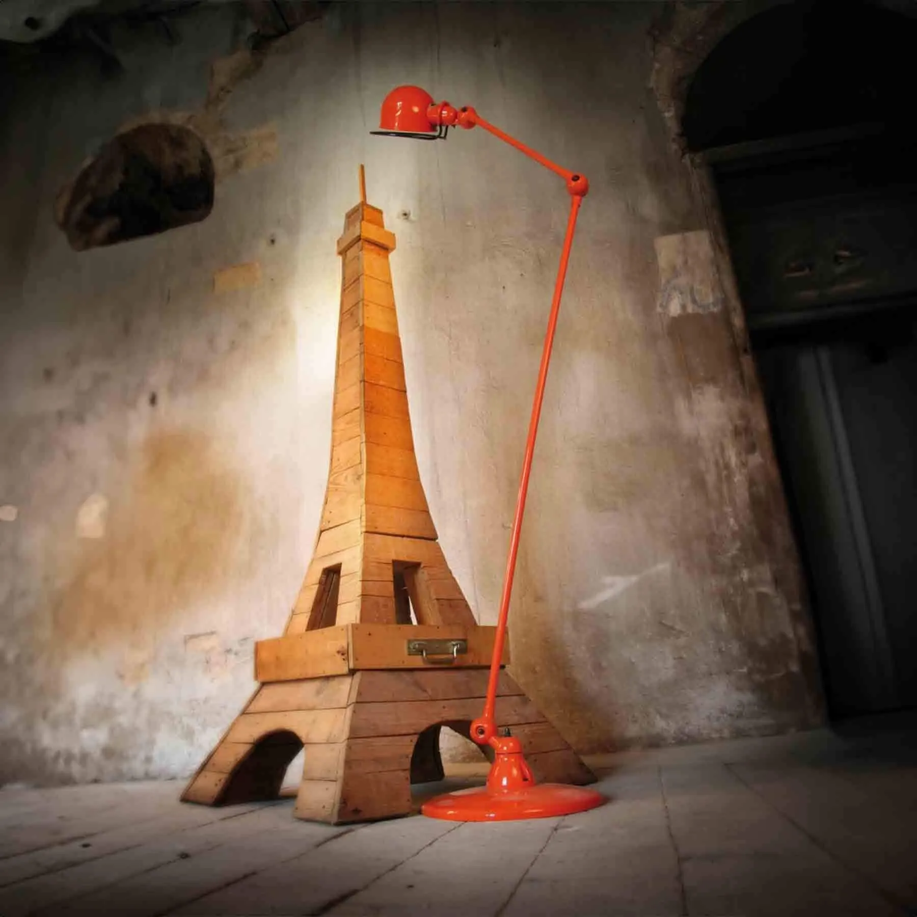 Two Arm Floor Reading Light - Mustard, Steel