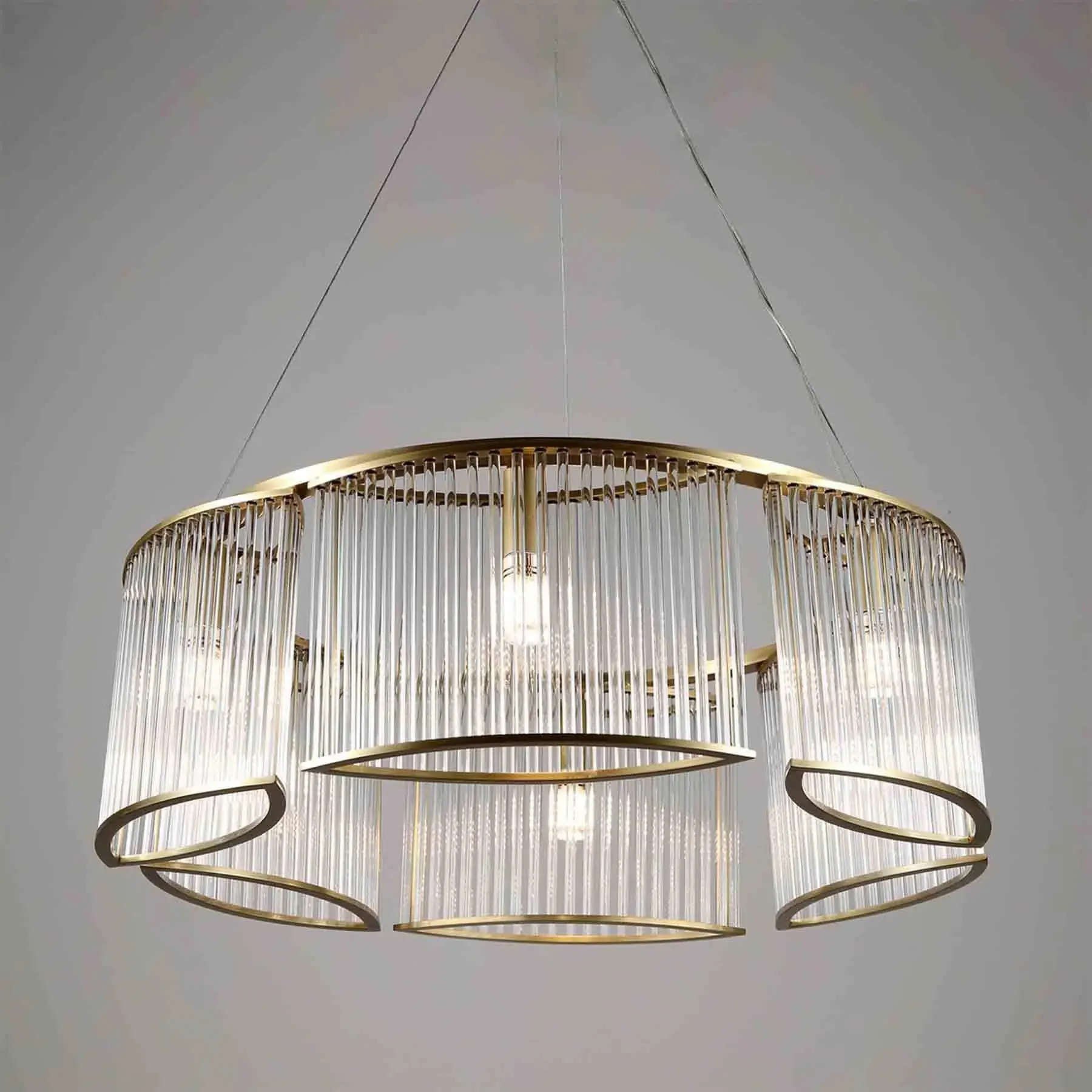 240-Glass Chandelier with Tubes - Clear, Brass
