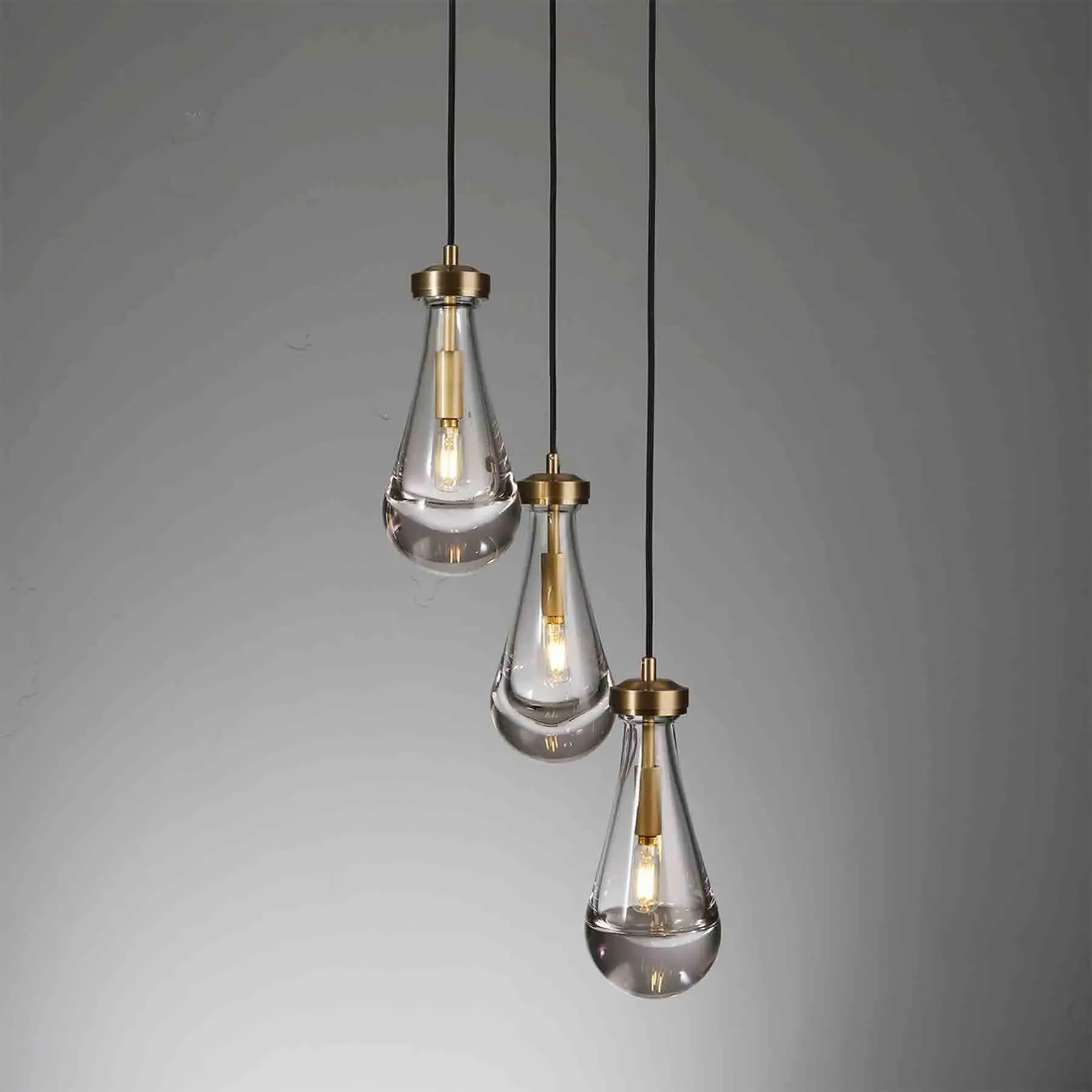 3-Light Round Pendant Light - Brass, Glass