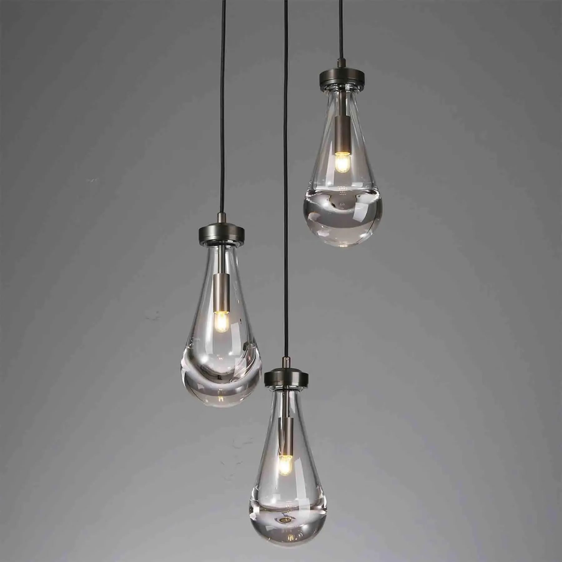 3-Light Round Pendant Light - Brass, Glass