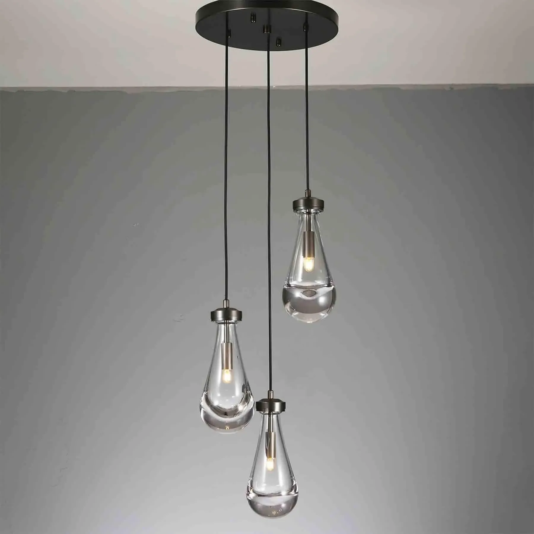 3-Light Round Pendant Light - Brass, Glass