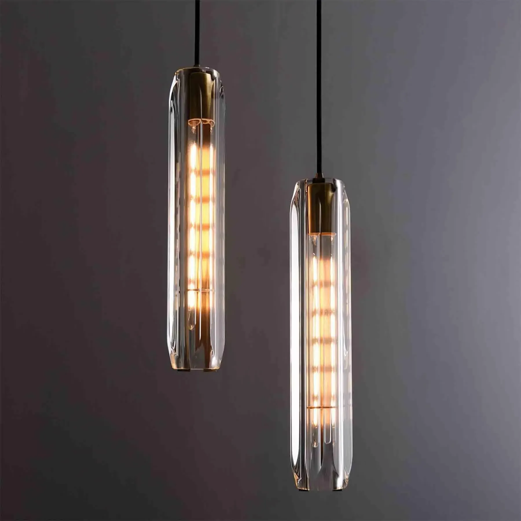 Double Pendant Light - Brass, Polygonal Glass