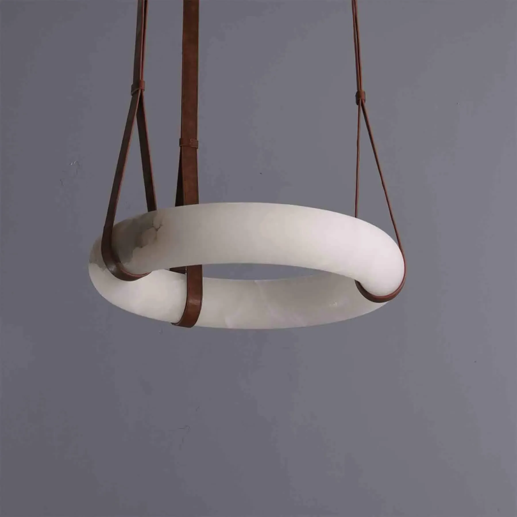 Pendant Light with Leather Detail - Alabaster