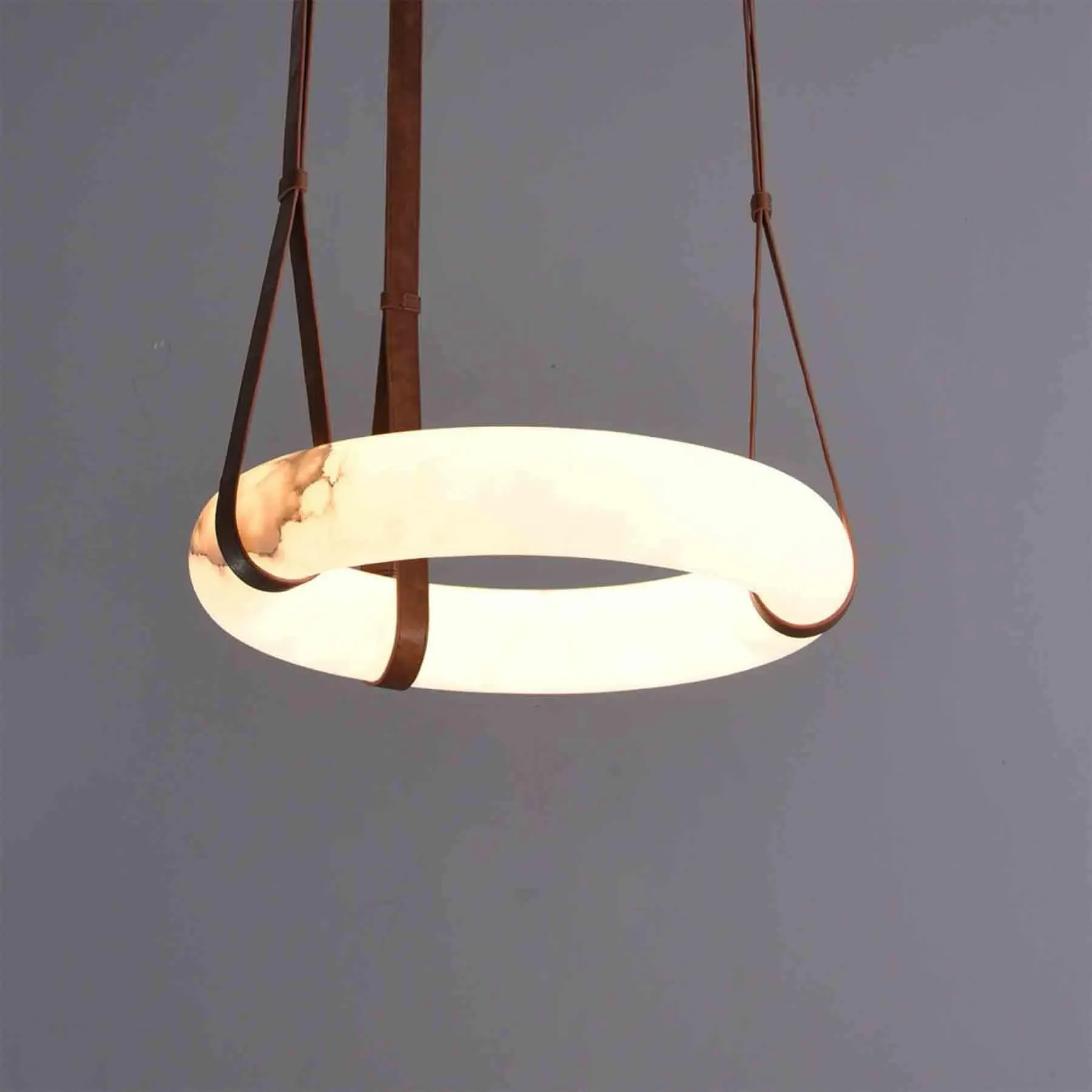 Pendant Light with Leather Detail - Alabaster