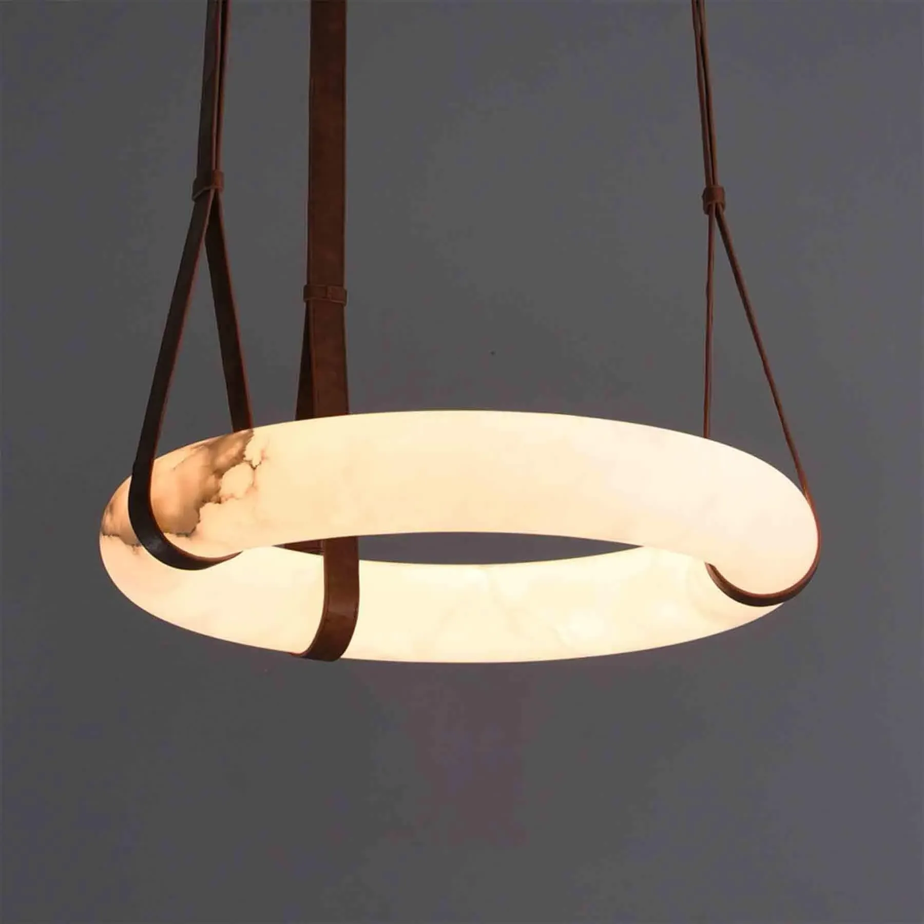 Pendant Light with Leather Detail - Alabaster