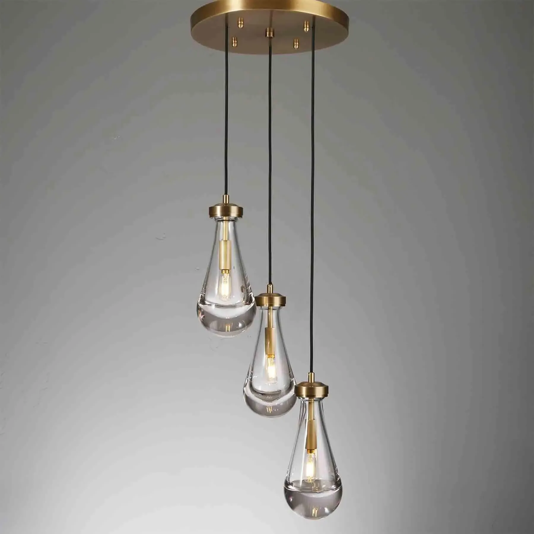 Round Pendant Light with Glass Shades - Bronze
