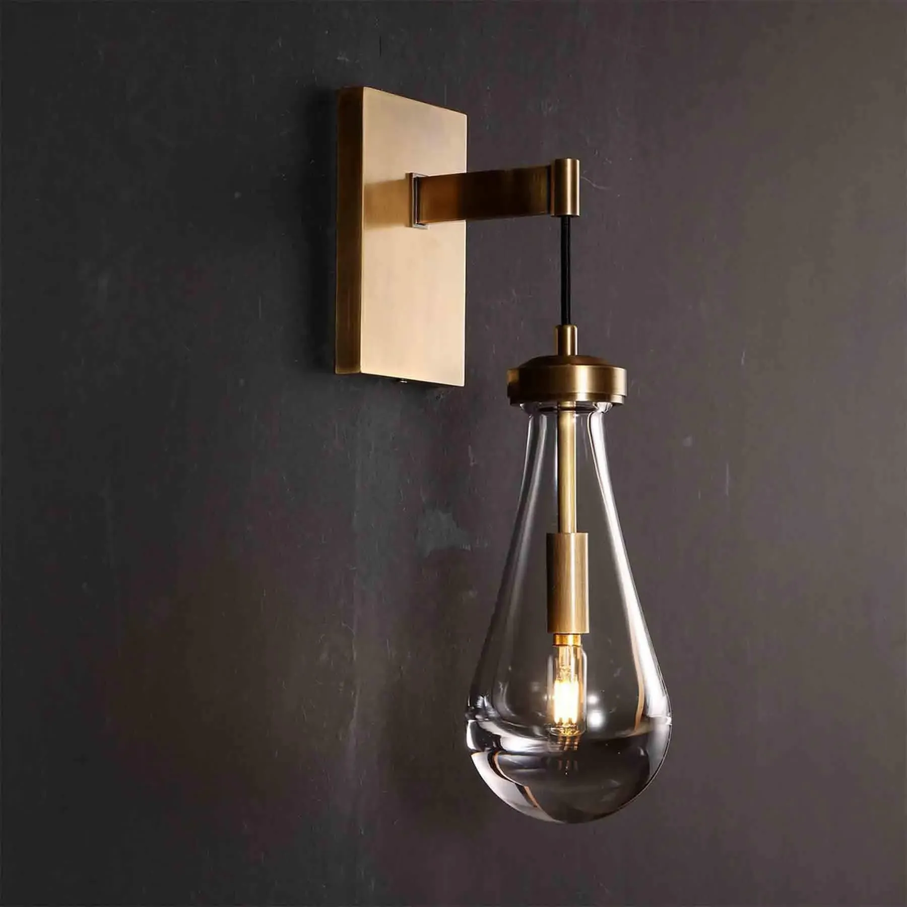 Wall Light with Glass Shade - Brass, Metal