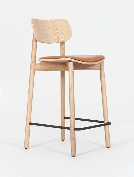Counter Stool with Upholstery - Cognac, Leather