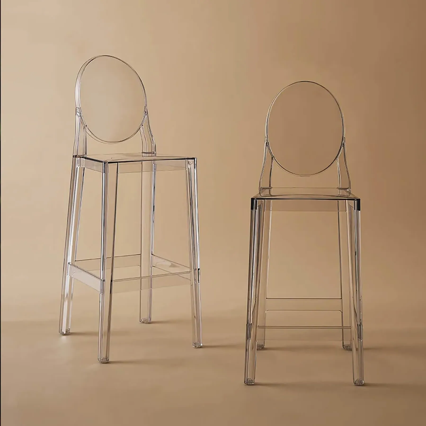 65cm Bar Stool with Backrest - Black, Polycarbonate