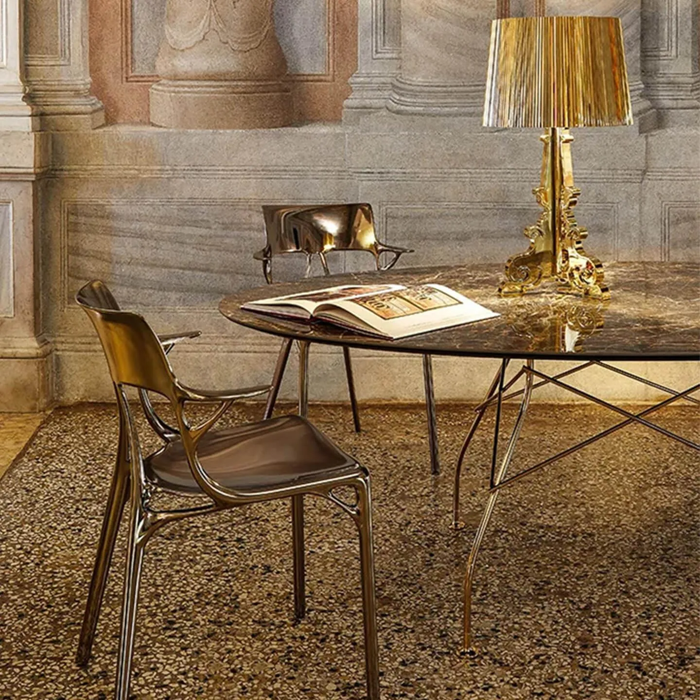 Adjustable Table Lamp with Pleated Shade - Copper