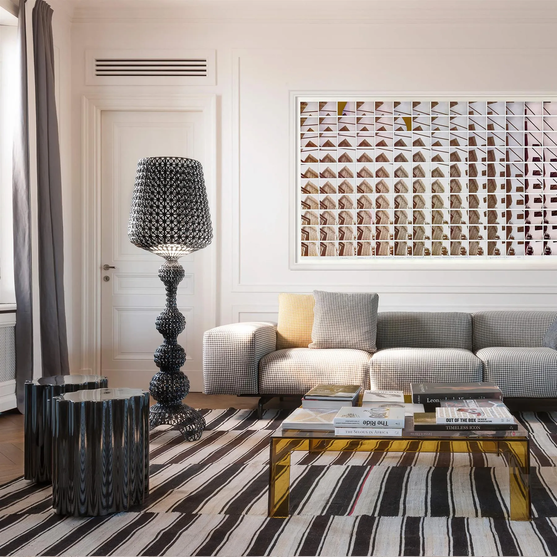 Floor Lamp with Perforated Design - White