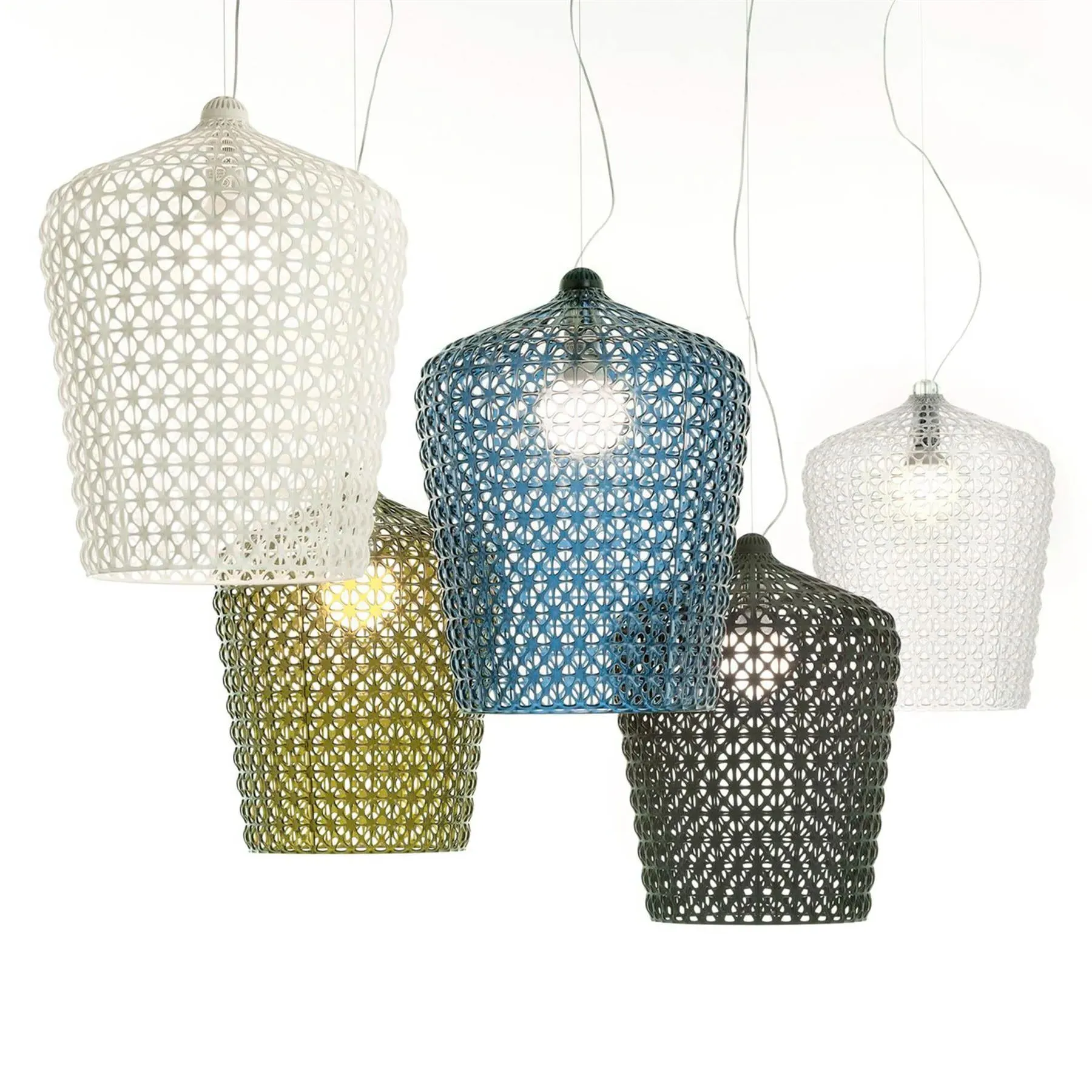 Hanging Pendant Light with Perforated Shell - Blue
