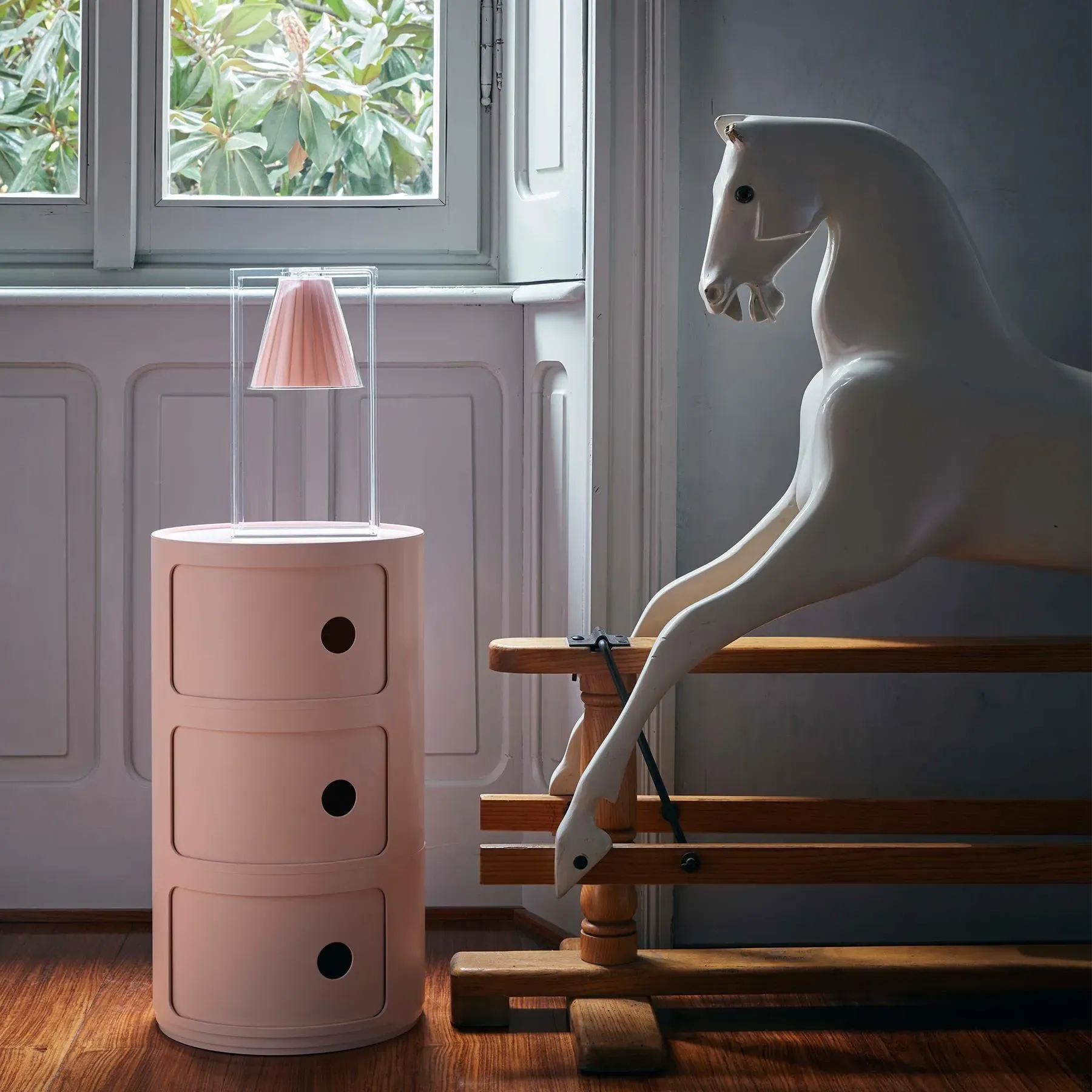 Round Storage Cabinet with Doors - Cream, Biopolymer