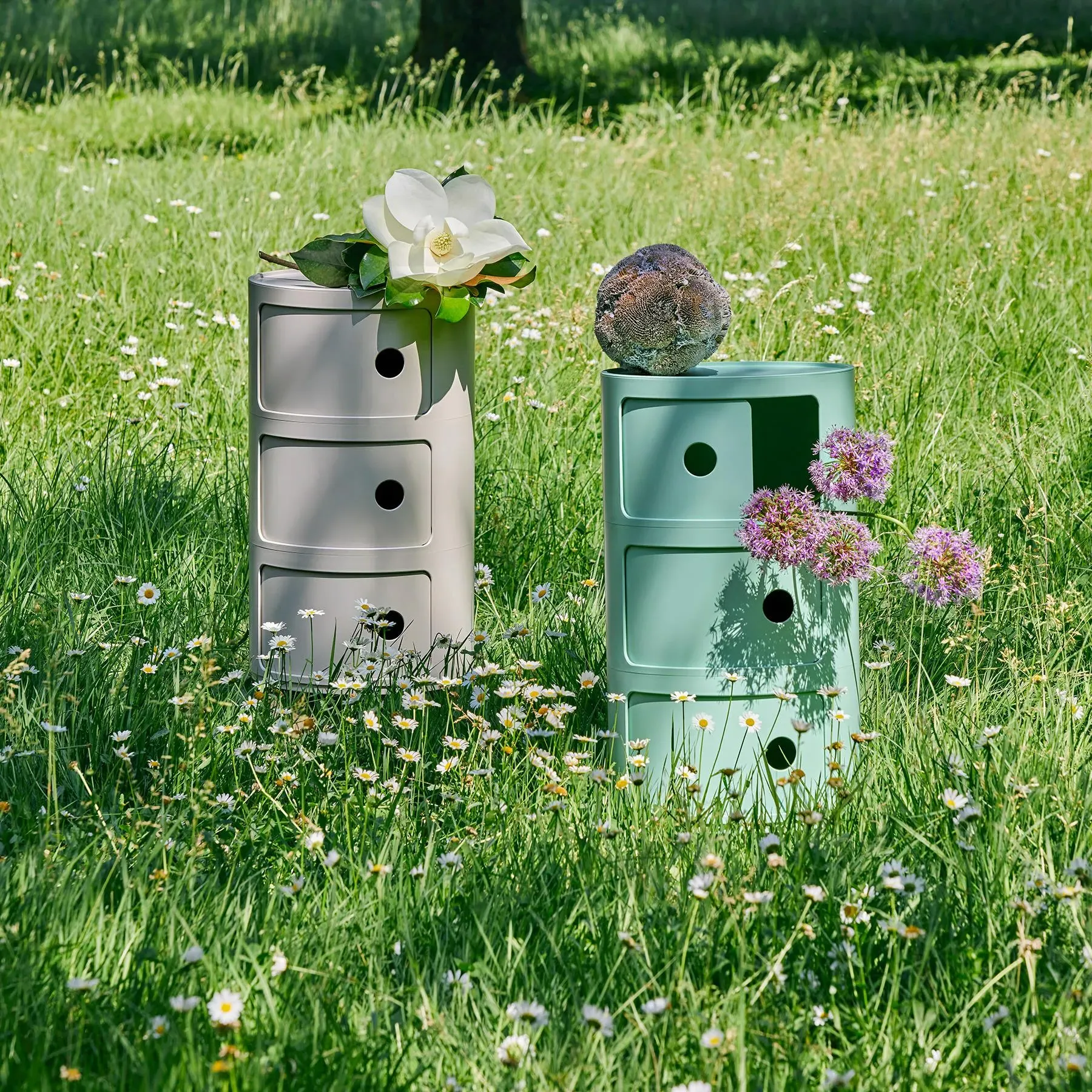 Round Storage Cabinet with Doors - Yellow, Biopolymer