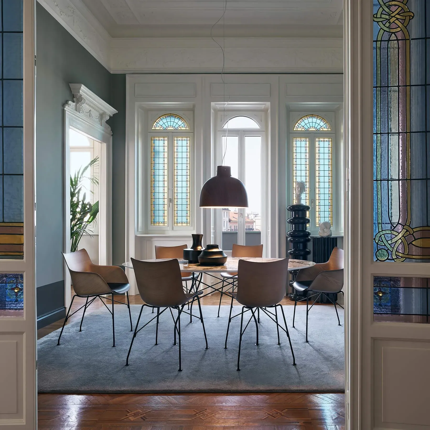 Swivel Office Chair with Armrests - Dark Wood