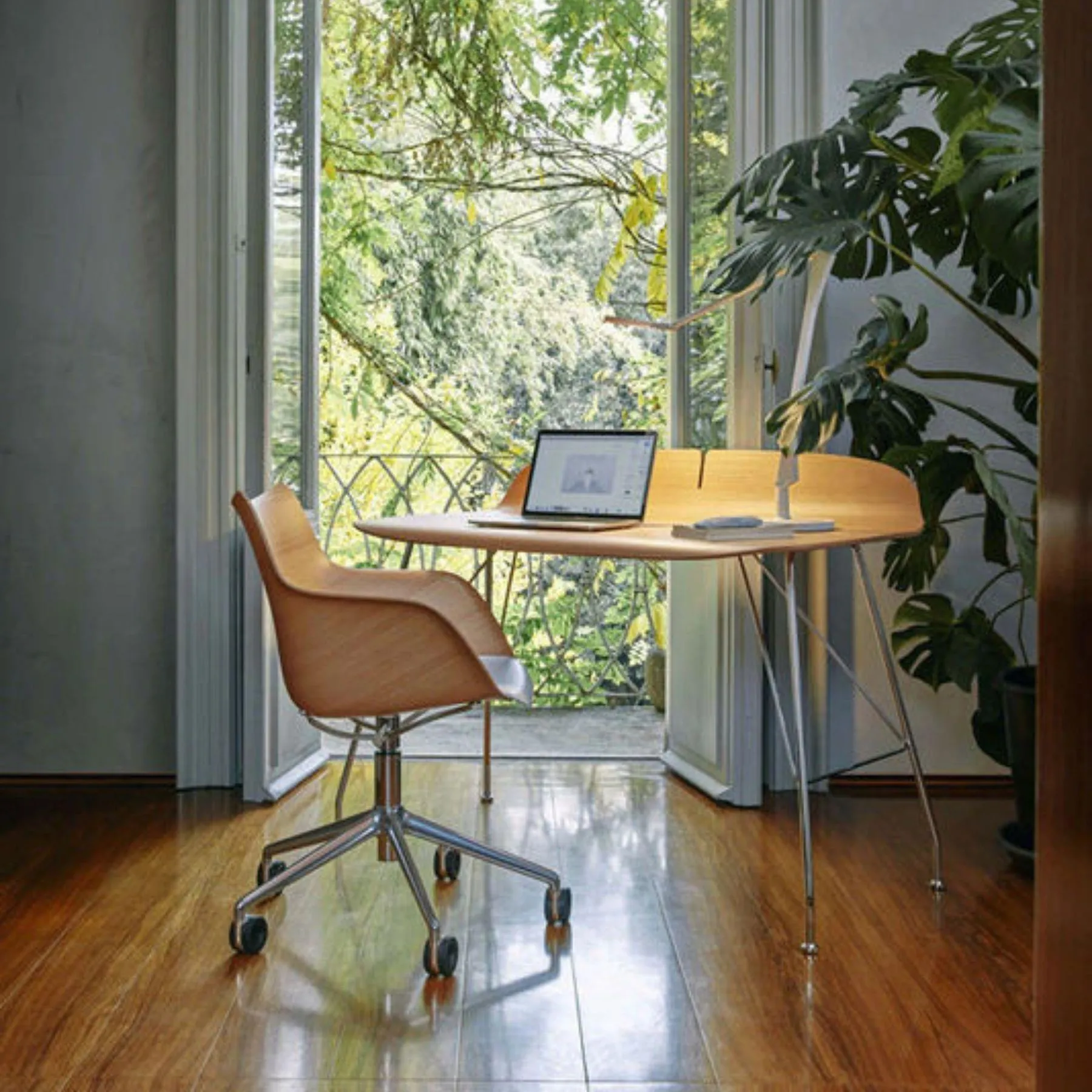 Swivel Office Chair with Wheels - Dark Wood